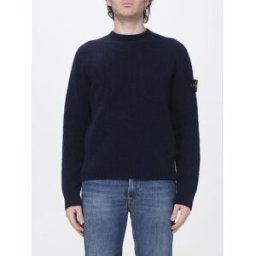 Stone Island Maglia girocollo in misto alpaca con patch logo Compass sulla manica Blue Taglia L
