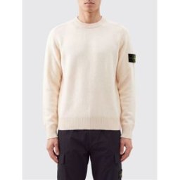 Stone Island Maglia girocollo in lana vergine con patch logo Compass Avorio Taglia L