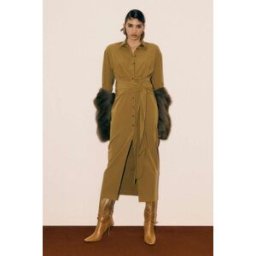 Patrizia Pepe Abito lungo chemisier in gabardina verde 38