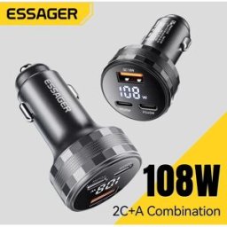 ESSAGER USB C Caricabatteria da auto 3 porte 108W Tipo C Ricarica rapida PPS PD3.0 QC Caricabatteria da auto per iPhone 16 15 Samsung Huawei Xiaomi