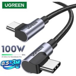 UGREEN Cavo USB-C a 90 Gradi PD100W/60W, Cavo di Ricarica ad Angolo Retto per Gaming, 5A/3A per iPhone 17/16, Samsung, MacBook, 0,5-3M