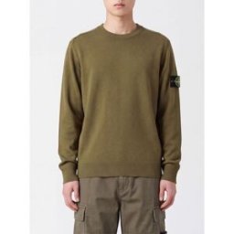 Stone Island Maglia girocollo in lana vergine con patch logo Compass Verde Taglia L