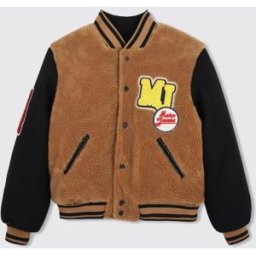 Marc Jacobs Bomber stile varsity da bambino in pile con patch Marrone Taglia 12