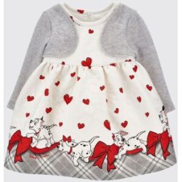 Monnalisa Abito da bambina a maniche lunghe con stampa Disney e cuori Panna Taglia 6M
