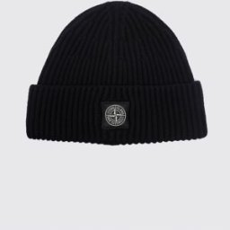 Stone Island Berretto beanie in lana vergine RWS a coste con patch logo Compass Nero Taglia OS