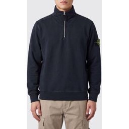 Stone Island Felpa in cotone con mezza zip, collo a imbuto e patch logo Compass Blue Taglia L