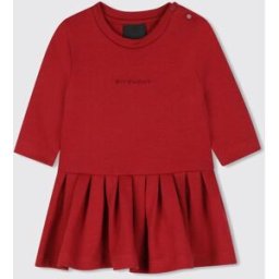 Givenchy Abito svasato da bambina in cotone a maniche lunghe con logo Rosso Taglia 24M