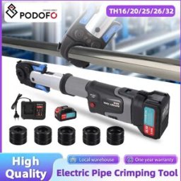 NONE Kit di Crimpatura Elettrica per Tubi Podofo con 5 Mascelle Professionali per Tubi in Rame e Acciaio Inox da TH16/20/25/26/32mm, 2 Batterie da 5 Ah e Caricabatterie
