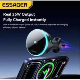 ESSAGER Caricatore Wireless Magnetico per Auto 25W RGB per iPhone 17 16 Pro, Supporto per Telefono da Auto MacSafe, Stazione di Ricarica Rapida