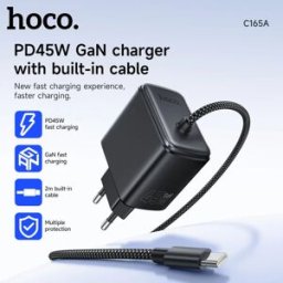 HOCO Caricabatterie Rapido GaN 45W per iPhone 17/16 Pro Max, Adattatore EU con Cavo USB-C a Ricarica Veloce da 2M per Samsung S23 S24 S25