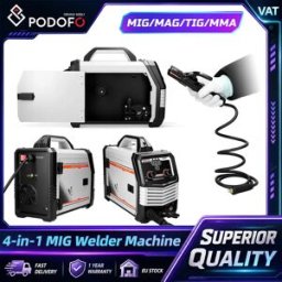 NONE Saldatrice Podofo 4-in-1 MIG Sinergica MIG/MAG/TIG/MMA, Saldatrice Inverter a Impulsi, Kit di Saldatura Multiprocesso Portatile con Display Digitale e Protezione dal Surriscaldamento per Riparazioni