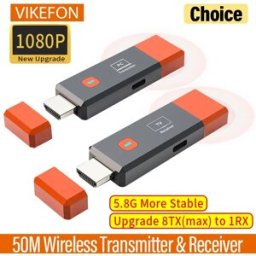 VIKEFON Kit Trasmettitore e Ricevitore Video Wireless Compatibile HDMI, Dongle Adattatore TV Stick per PC, Fotocamera, Laptop per Monitor e TV