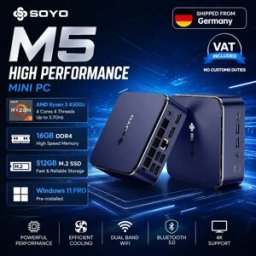 Soyo M5 MINI PC Windows11AMD Ryzen 3 4300U DDR4 16GB RAM 512GB M.2 SSD Computer desktop BT5.0 WIFI5 HDMI TYPE-C USB Mini computer compatto di fascia alta per affari e giochi