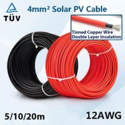 EVSOLAR Cavo di energia solare Cavo fotovoltaico fotovoltaico 4mm2 12AWG Cavo PhotoshopV TUV per pannello fotovoltaico Collegamento Giacca rossa nera 5/10/20m