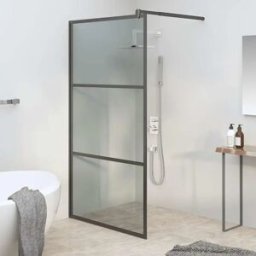 NONE Parete doccia walk-in nera con vetro temperato di sicurezza scuro 115x195 cm, stile sobrio ed elegante con privacy visiva rinforzata per una separazione efficace tra zone umide e asciutte nel bagno