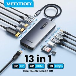 Vention Docking Station USB C 13 in 1 con Display Triplo 8K DP, Doppio HDMI 4K, HUB USB 3.2, Funzione One Touch Screen Off per MacBook Pro e Windows