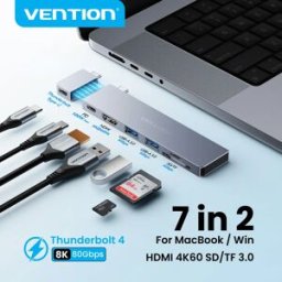 Vention Hub USB C 7 in 2 Thunderbolt 4 80Gbps 8K per MacBook Pro Air USB 3.0 SD TF HDMI 4K60Hz Dock Station Splitter per Windows