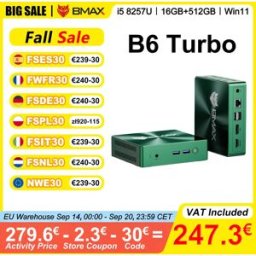 BMAX B6 Turbo Mini PC 16GB RAM 512GB ROM Intel I5 8257U Windows 11 Wifi 6 Grafica Intel Iris Plus 645 HDMI DP USB