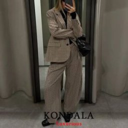 KONDALA Casual Chic Office Lady Abito da donna Bottoni scozzesi Giacca a maniche lunghe Pantaloni lunghi dritti Moda 2025 Autunno Bussiness Set