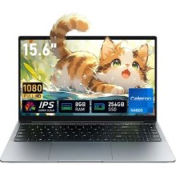 EYY Laptop 15.6", Celeron N4000, 8GB RAM 256GB SSD, Display Full HD 1080P, WiFi Dual-Band, Mini HDMI, Notebook Leggero e Sottile Argento per Affari, Scuola, Casa