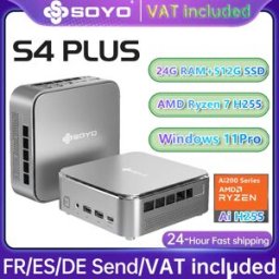 Soyo NcuBox S4 PLUS Mini PC AMD Ryzen7 H255 24GB LPDDR5 512GB PCIe3.0 NVMe SSD 8K HDMI DP, Wifi6 BT5.2, Gigabit LAN, 6 Porte USB3.0 Type-C Audio Multi-Porte Espandibili, Mini Computer Fai-da-Te per