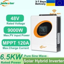 jsdsolar Inverter Solare da 6.5KW Off-Grid 48V Onda Sinusoidale Pura MPPT 120A Caricatore Solare per Casa Display LCD da 4.7 Pollici Max PV 9000W WiFi Integrato RS485 USB Contatto Secco