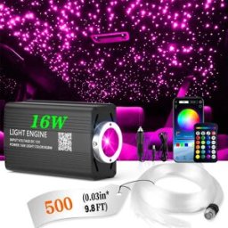 VASTFIRE Kit luci soffitto stellare fibra ottica controllo app 16W DC12V, 500 fibre da 3m/9,8ft spessore 0,03in, lampada soffitto RGBW attivata dalla musica per soffitto auto e abitazione