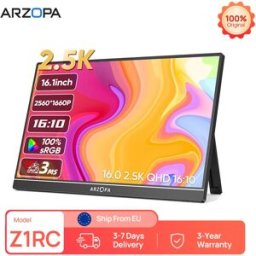 arzopa Monitor portatile da 16 pollici 2K Schermo IPS 16:10 con secondo display Mini HDMI Type-C per MAC/Laptop/PC/Xbox/PS4/5/Switch,Z1RC