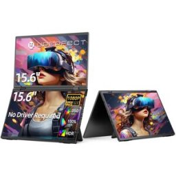 Uperfect Monitor portatile da 15,6" con doppio schermo pieghevole, display IPS 1080P, 100% sRGB, HDR, HDMI, USB-C e altoparlanti integrati; compatibile con Mac, smartphone, PS5, Xbox e Switch.