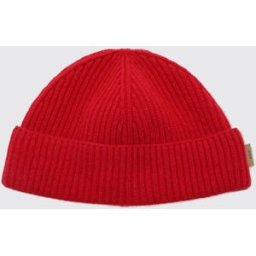 Ami Paris Beanie in lana a costine con risvolto e patch logo Ami de Caur Rosso Taglia OS