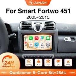 Ainavi Autoradio Android per Mercedes Benz Smart Fortwo 451 2005-2015, Carplay Wireless, Android Auto, 4G, Lettore Multimediale per Auto, Navigazione GPS, SWC, BT5.0, HD IPS, Uscita HDMI, MP5, FM, AM,