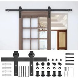 NONE Kit Ferramenta per Porta Scorrevole Stile Barn 183cm 200cm 366cm, Sistema a Binario in Acciaio al Carbonio per Porte in Legno, Carico 130kg, Set Binario Salvaspazio