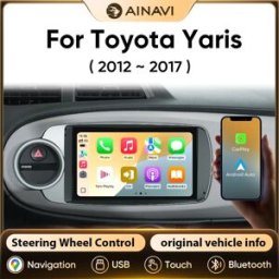 Ainavi Autoradio Android 2 Din per Toyota Yaris 2012-2015, Lettore Multimediale Auto, GPS, HDMI, Carplay Wireless, Android Auto, Radio FM, Bluetooth, Schermo 9 Pollici, BT, USB, FM, SWC