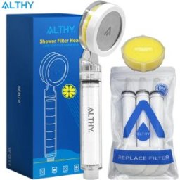 ALTHY Filtro per soffione doccia portatile con vitamina C, acqua ammorbidente SPA ad alta pressione, sbianca e idratante per la pelle secca e pruriginosa, riduce la perdita dei capelli