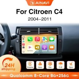 Ainavi Autoradio Android per Citroen C4 C-Triomphe Quatre 2004-2014, Carplay Wireless, Android Auto, 4G, Lettore Multimediale per Auto, Navigazione GPS, SWC, BT5.0, HD IPS, Uscita HDMI, MP5, FM, AM,
