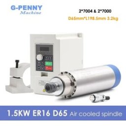 G-PENNY MACHINE Motore Mandrino Raffreddato ad Aria G-Penny 220v 1.5kw ER16 65mm per Lavorazione del Legno CNC e Inverter 1.5kw H100 con Staffa da 65mm