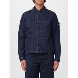 Stone Island Giacca di jeans in cotone con patch logo Compass e tasche a toppa Blue Taglia XL