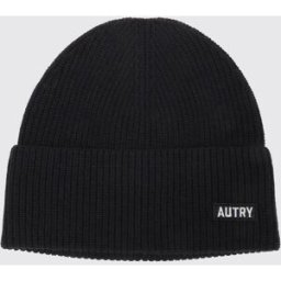 Autry Cappello beanie in lana con risvolto e patch logo applicata sul davanti Nero Taglia OS