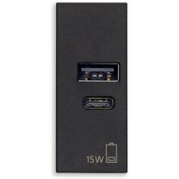 Vimar Alimentatore USB A+C 15W 5V 1M nero Linea