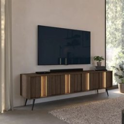 garneroarredamenti Mobile porta TV 183x54h cm con led 4 ante soggiorno noce Bois