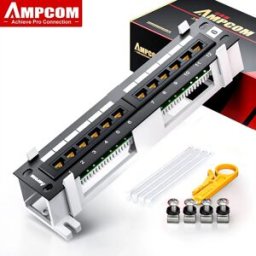AMPCOM Pannello patch a 12 porte Cat 6A / Cat6 UTP Mini pannello patch con staffa per montaggio a parete inclusa Nero