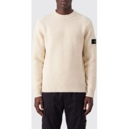 Stone Island Maglia girocollo in misto lana vergine con patch logo Compass Bianco Taglia L