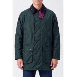 Barbour Giacca lunga Paul Smith x in cotone cerato con colletto in velluto Verde Taglia M