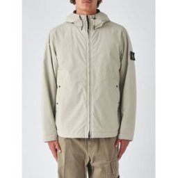 Stone Island Giacca a vento corta in tessuto tecnico con cappuccio e patch logo Sabbia Taglia XL