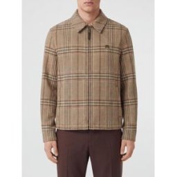 Burberry Giacca-camicia in lana con motivo tartan e chiusura a zip Sabbia Taglia 54