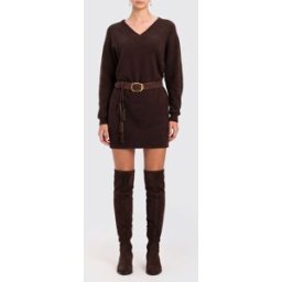 Twinset Mini abito in maglia in misto lana e cashmere con scollo a V Marrone Taglia XS