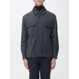 Paolo Pecora Giacca-camicia in misto viscosa stretch con tasche a toppa Grigio Taglia S