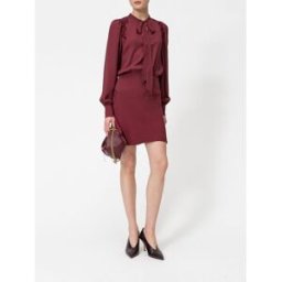 Twinset Mini abito chemisier in viscosa con collo a fusciacca e inserti in pizzo Bordeaux Taglia 44