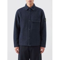 Stone Island Giacca camicia in misto lana con tasche a toppa e spalle cadute Blue Navy Taglia M
