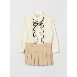 Fendi Abito da bambina in misto cotone con collo Peter Pan e rouches Viola Taglia 12
